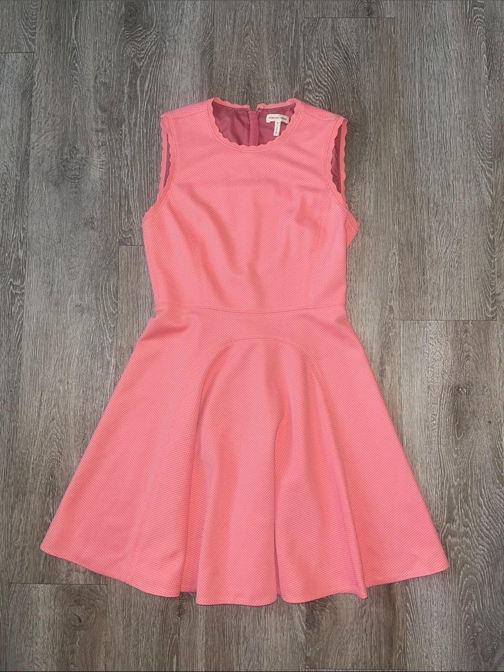 Rebecca Taylor Pink Coral Scalloped Trim Dress textured 8 minimalist business